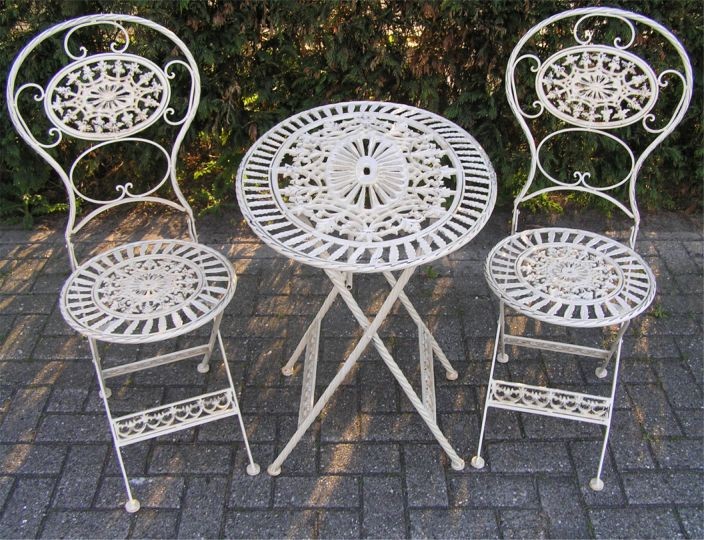 Gartenmobel Akazie Pflege : Jugendstil Gartenmöbel Set Altweiss 1 Tisch, 2 Stühle Eisen Gartenmobel Akazie Pflege : Jugendstil Gartenmöbel Set Altweiss 1 Tisch, 2 Stühle Eisen