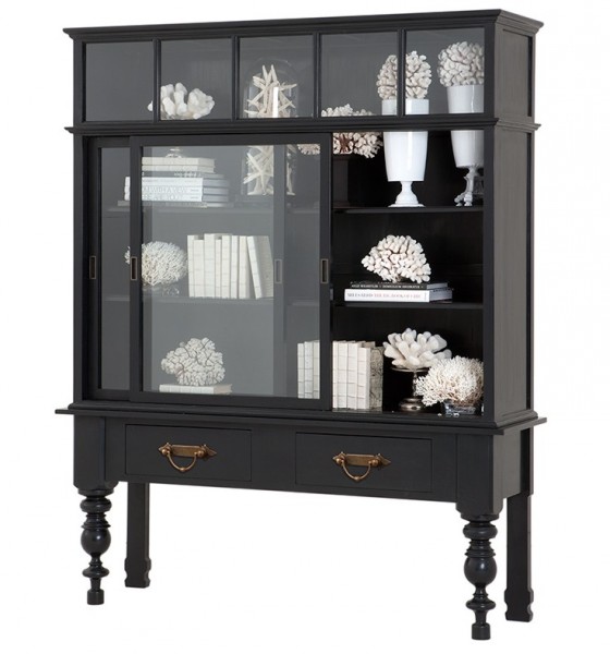 Casa padrino luxus glas vitrinen schrank schwarz massivholz venice ... Wohnzimmer vitrine dekorieren