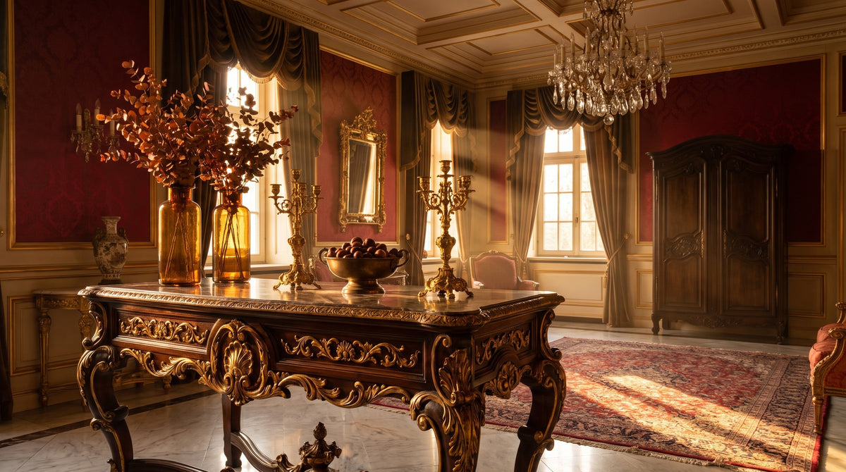 Autumn decoration: warm tones with gold and dark wood