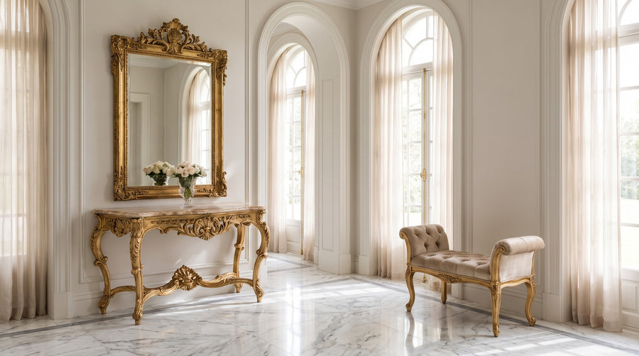 Le couloir comme carte de visite : console, miroir, assise