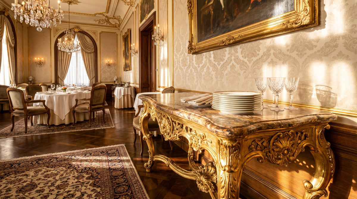 Console table in the restaurant: service station at the edge of the dining room