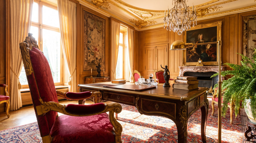 Stuhl mit Armlehne im Arbeitszimmer: Schreibtisch und Armlehne kombinieren