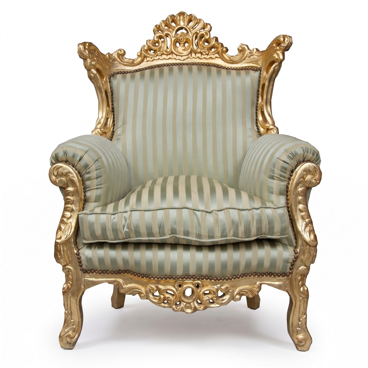 Casa Padrino Barock Sessel Al Capone Mod2 Jadegrün / Beige / Gold 85 x 65 x H. 127 cm (KI Studio)