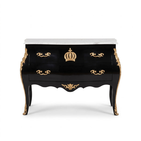 Casa Padrino Barock Chest of Drawers Pompöös by Harald Glööckler, Solid Wood, Black / Gold / White, 120 x 51 x 83 cm
