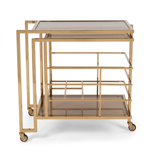 Casa Padrino Art Deco Bar Trolley Servierwagen Gold / Smoked Glass 77 x 42 x H. 77,5 cm - Hotel & Restaurant Möbel (KI Studio)