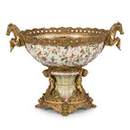 Casa Padrino Jugendstil Porzellan Schüssel Mehrfarbig / Messing 63 x 38 x H. 41 cm - Prunkvolle Porzellan Schale - Barock & Jugendstil Deko Accessoires (KI Studio)