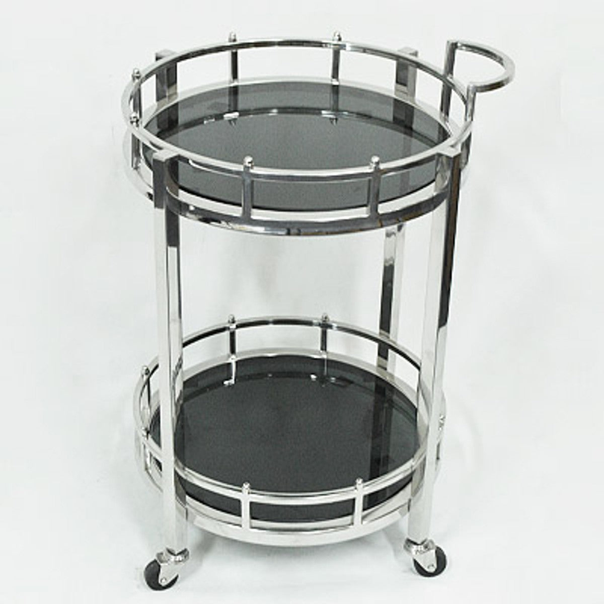 Casa Padrino Luxus Bar Trolley Servierwagen rund Edelstahl vernickelt und schwarzes Glas, 58 x 50 x 78 cm
