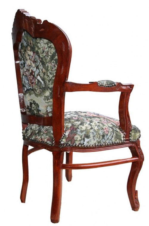 Casa Padrino Barock Esszimmer Stuhl mit Armlehne Gobelin "Love Story " - Antik Stil