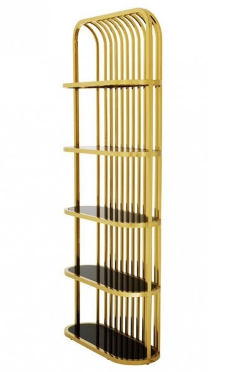 Casa Padrino Luxus Regal Schrank Gold mit schwarzem Glas 95 x 36 x H. 230 cm