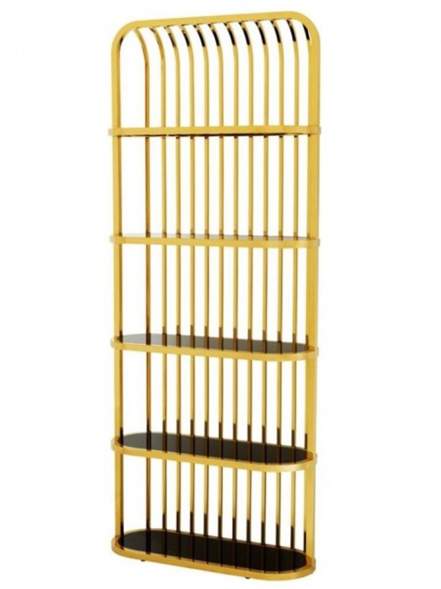 Casa Padrino Luxus Regal Schrank Gold mit schwarzem Glas 95 x 36 x H. 230 cm