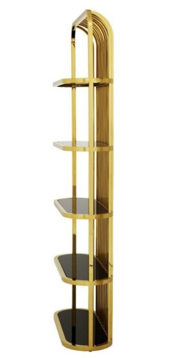 Casa Padrino Luxus Regal Schrank Gold mit schwarzem Glas 95 x 36 x H. 230 cm