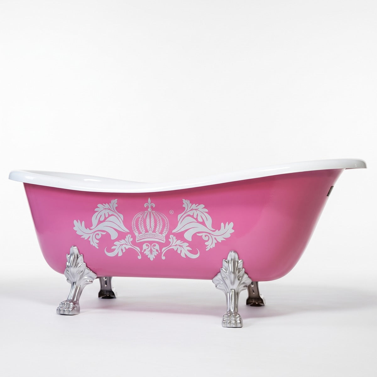 Pompöös by Casa Padrino Luxus Badewanne freistehend von Harald Glööckler Pink / Silber / Weiß 1695mm mit silberfarbenen Löwenfüssen -AUSSTELLUNGSTÜCK- (KI Studio)