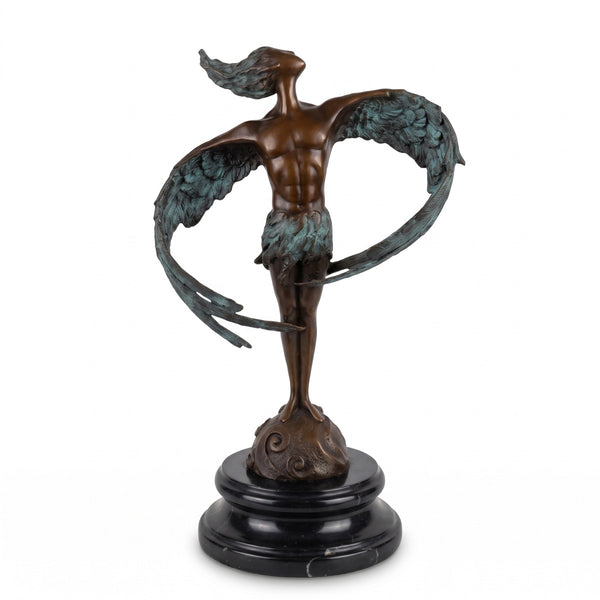 Casa Padrino scultura in bronzo di lusso uomo con ali bronzo / grigio / nero 52 x 24,1 x H. 77,6 cm - Figura in Bronzo con Base in Marmo