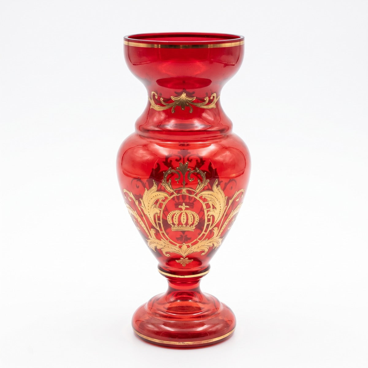 Pompöös by Casa Padrino Luxus Pokal Vase mit 24 Karat Vergoldung Rot / Gold Ø 14 x H. 30,5 cm - Pompööse Blumenvase designed by Harald Glööckler (KI Studio)