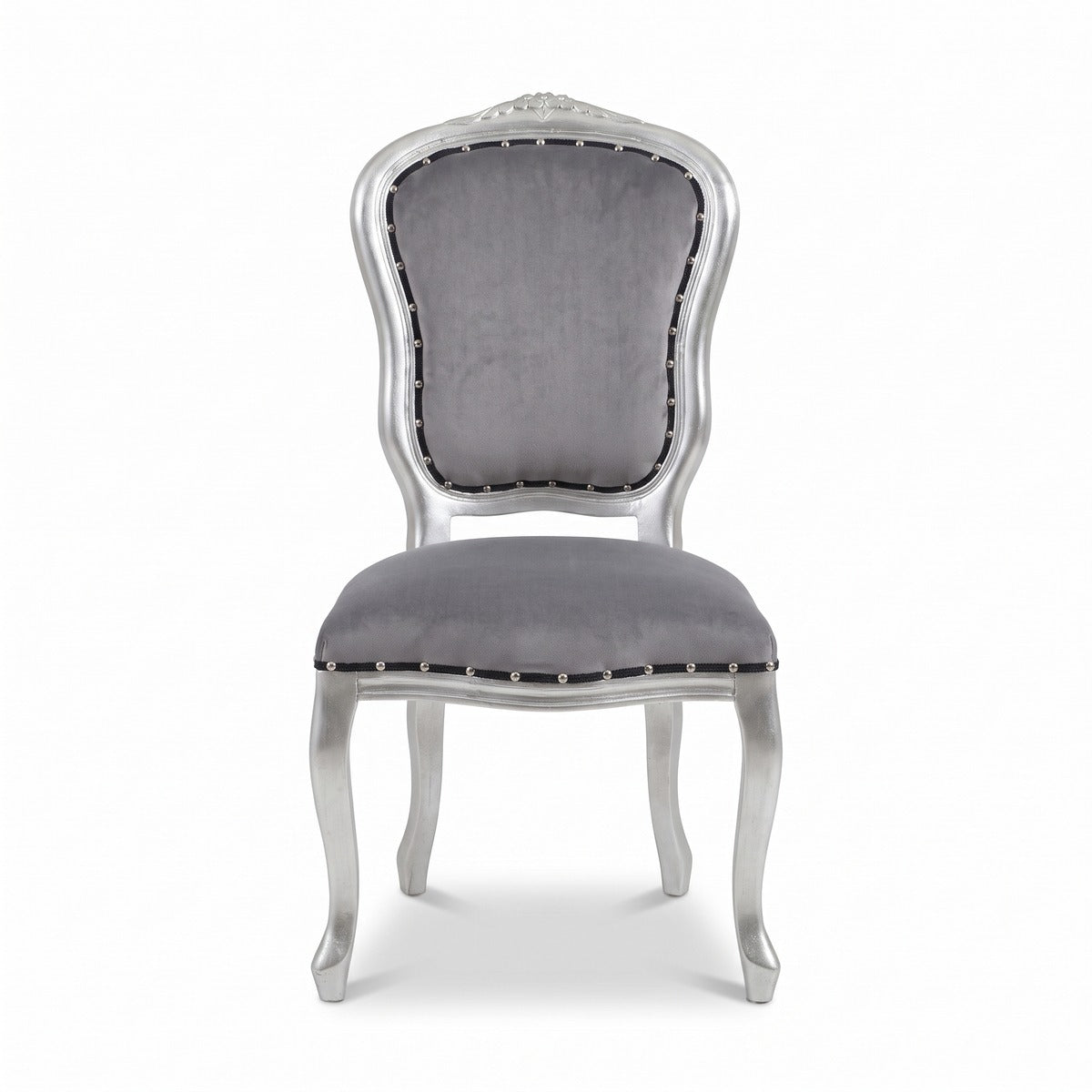 Casa Padrino Luxus Barock Stuhl Silber Grau 99 cm – Samt Esszimmerstuhl mit handbearbeitetem Buchenholz (KI Studio)