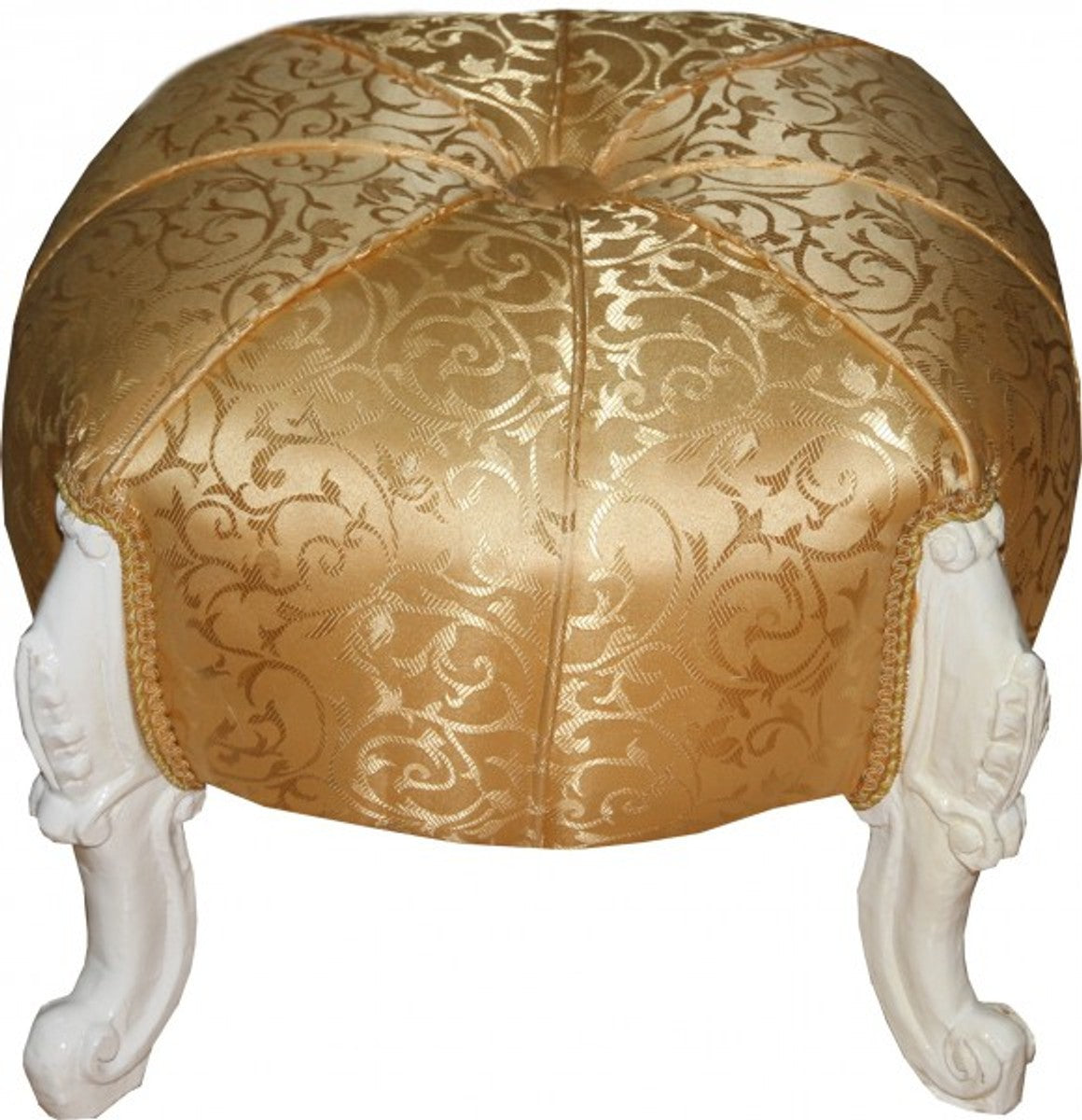 Casa Padrino Barock Sitzhocker -  Rundhocker - Gold Muster/ Weiß - Barock Möbel