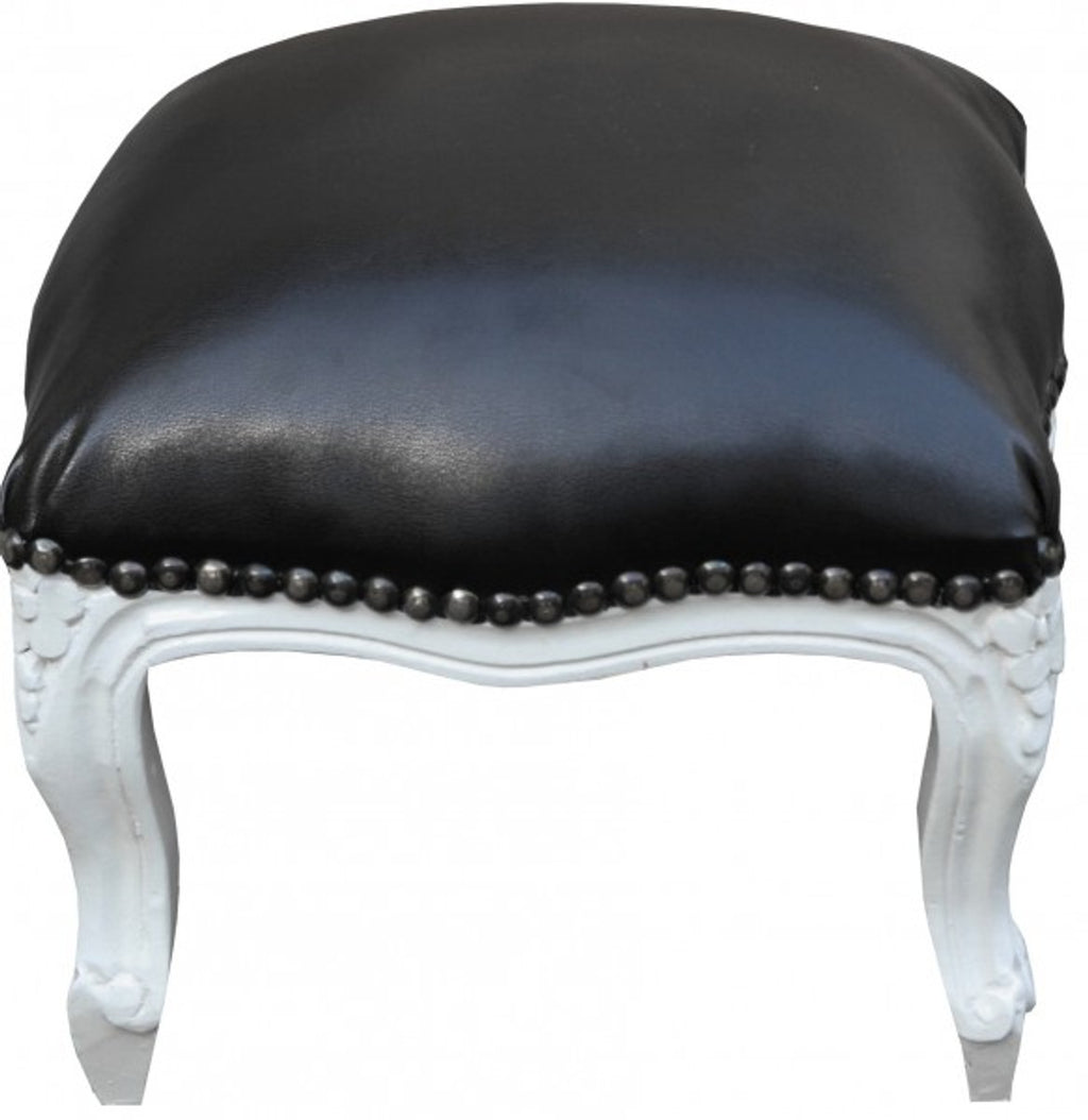 Casa Padrino Barock Fußhocker Schwarz Lederoptik / Weiß - Antik Stil Möbel - Hocker