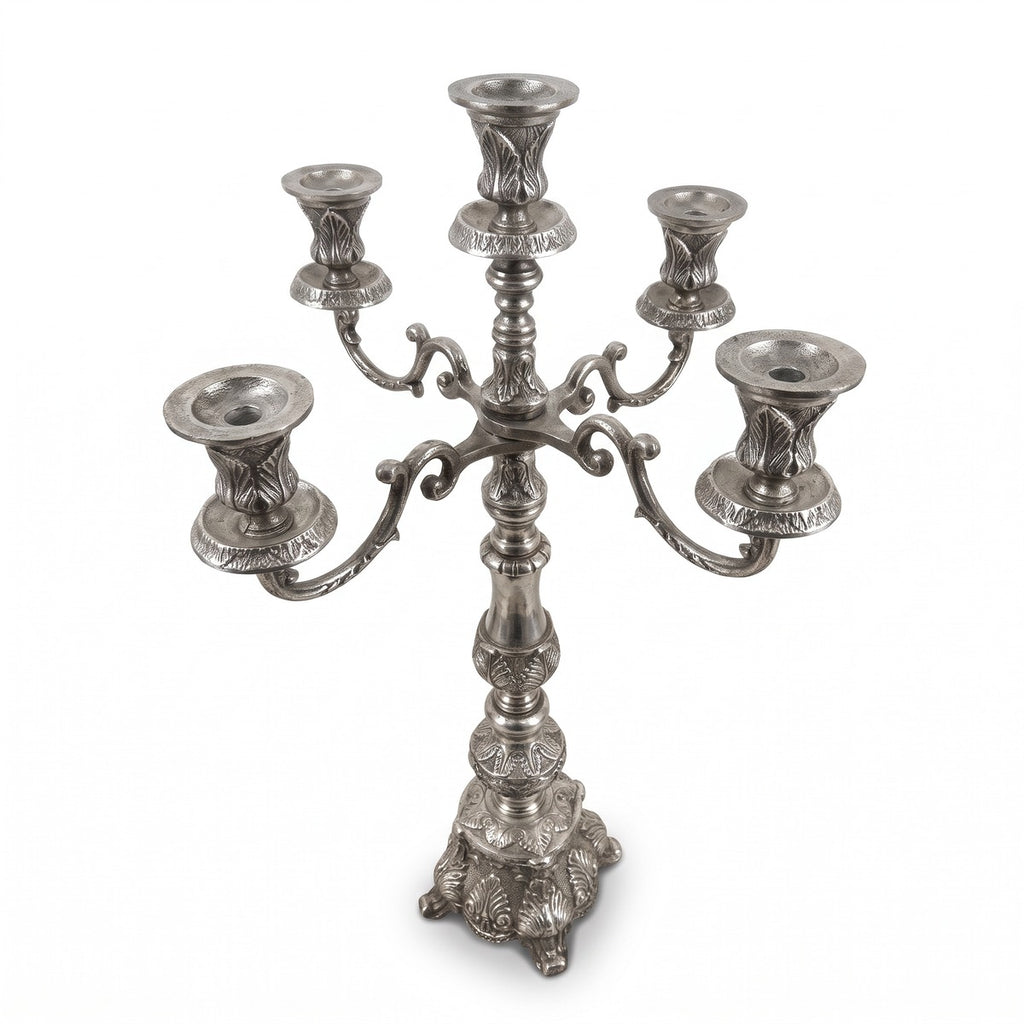 Casa Padrino Barock Kerzenhalter Silber 57 x 30 x H. 90 cm - Aluminium Kerzenständer im Barockstil - Barock Deko Accessoires (KI Studio)