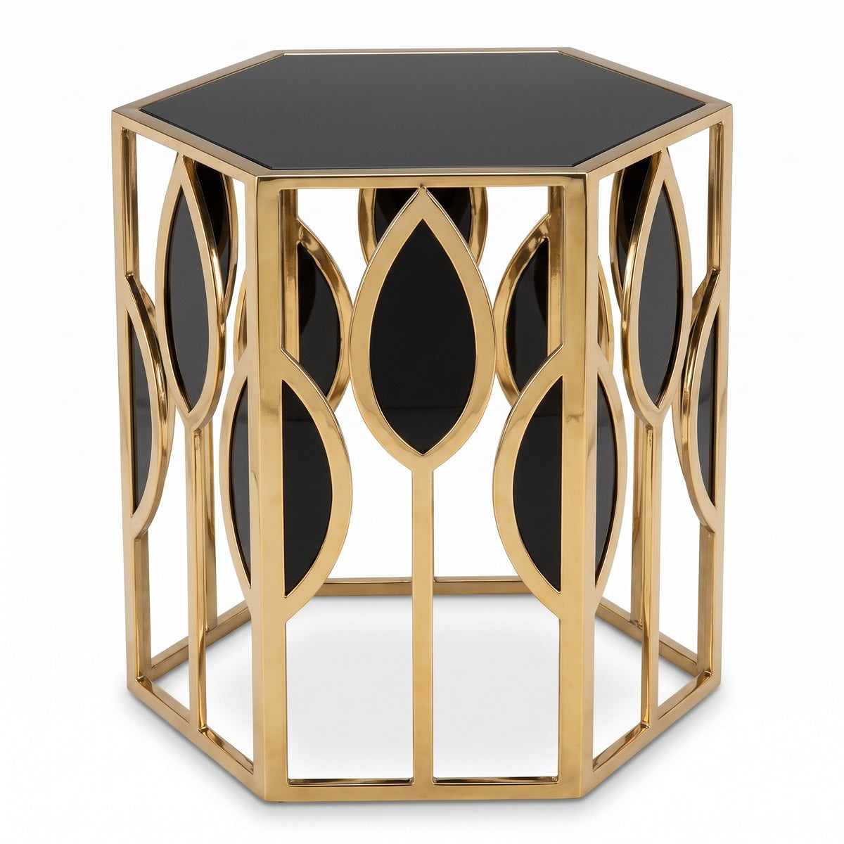 Casa Padrino Luxus Beistelltisch Gold / Schwarz - Edler Designer Tisch aus Edelstahl und Glas - 54 x 46,5 x 65,5 cm (KI Studio)
