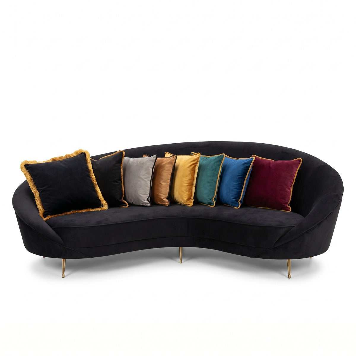 Casa Padrino Luxus Sofa Schwarz gebogen mit edlen Messing Füssen 239 cm (KI Studio)