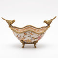 Casa Padrino Jugendstil Porzellan Schüssel Mehrfarbig / Messing 19 x 12 x H. 13 cm - Porzellan Schale mit 2 dekorativen Vögelchen - Barock & Jugendstil Deko Accessoires (KI Studio)