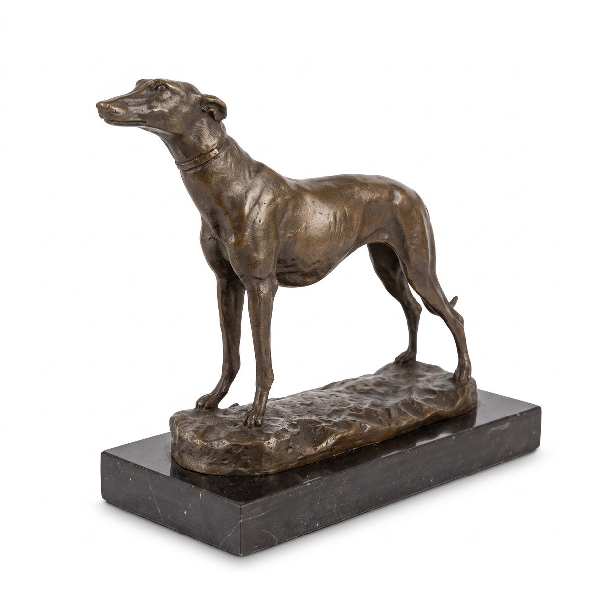Casa Padrino Luxus Bronzefigur Windhund mit Marmorsockel Bronze / Gold / Schwarz H. 24,5 cm - Luxus Dekofigur (KI Studio)