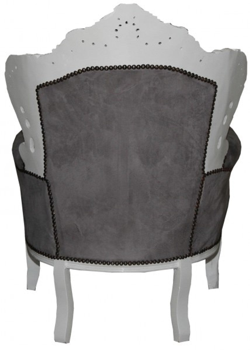 Casa Padrino Barock Sessel King im Antik Stil, Grau / Weiß, Höhe 120 cm, Breite 85 cm, Tiefe 85 cm, Handgefertigt