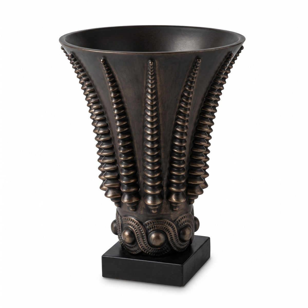 Casa Padrino Luxus Deko Vase Bronzefarben / Schwarz Ø 22 x H. 28 cm - Runde Messing Blumenvase mit Granitsockel - Luxus Qualität (KI Studio)