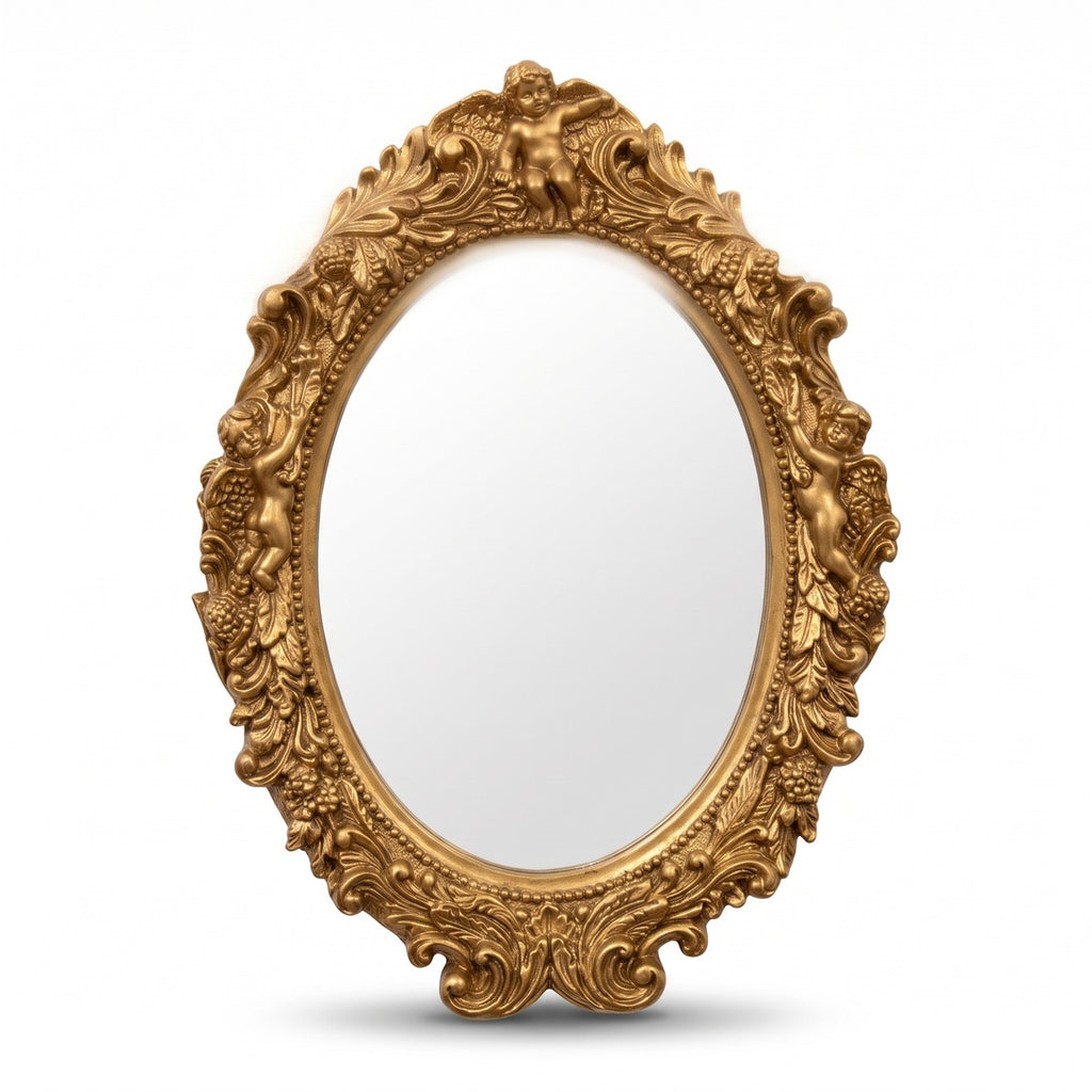 Casa Padrino Barock Wandspiegel Oval Gold Höhe 53 cm, Breite 40 cm - Edel & Prunkvoll - Vintagelook - Handgefertigt (KI Studio)