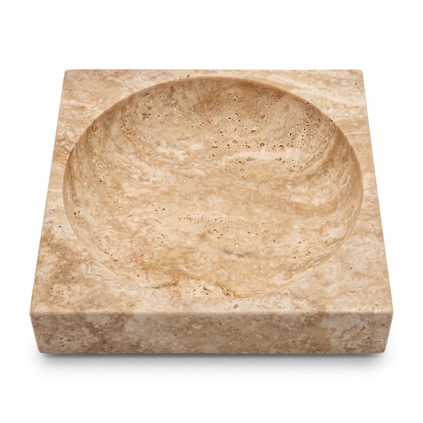 Casa Padrino bol de luxe beige 25 x 25 x H. 5 cm - Bol décoratif moderne en pierre naturelle de travertin de haute qualité - Accessoires de Décoration Hôtel & Restaurant - Qualité de Luxe