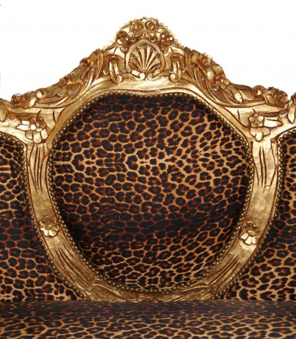 Casa Padrino Barock 3er Sofa King im Leopard Design Gold - Antik Möbel Luxus Sofa ca. 180 x 124 x 60 cm