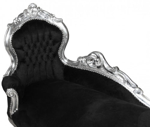 Casa Padrino Barock Chaiselongue King Schwarz / Silber - Handgefertigte Luxus Liege im Antik Stil, 155 x 70 x 100 cm