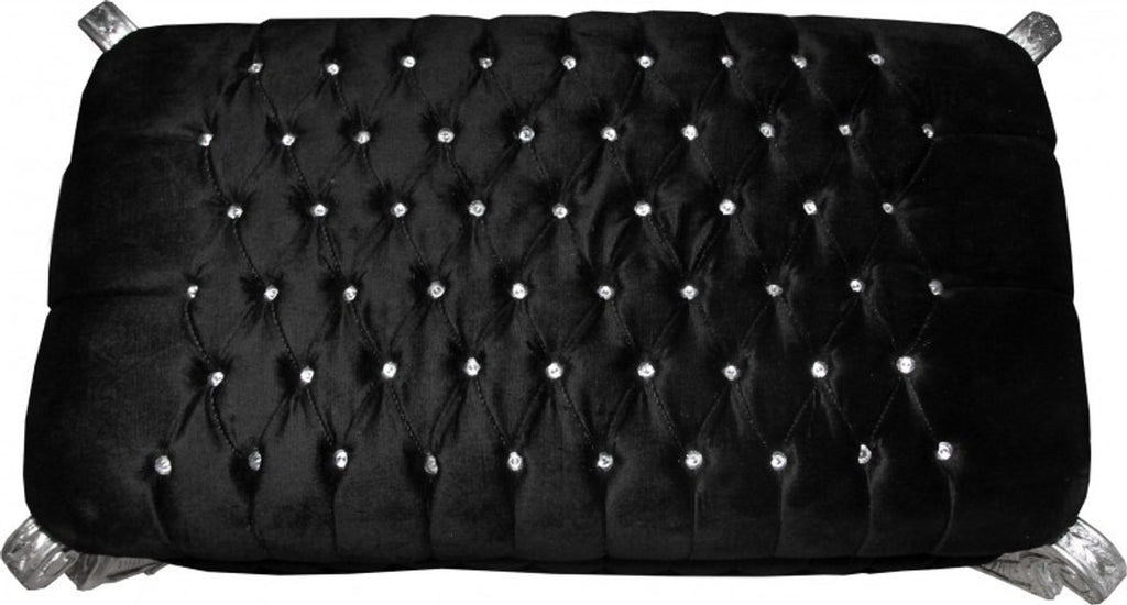 Casa Padrino Barock Sitzbank Truhe im Antik Stil Schwarz Silber mit Glitzersteinen 105 x 55 x 55 cm