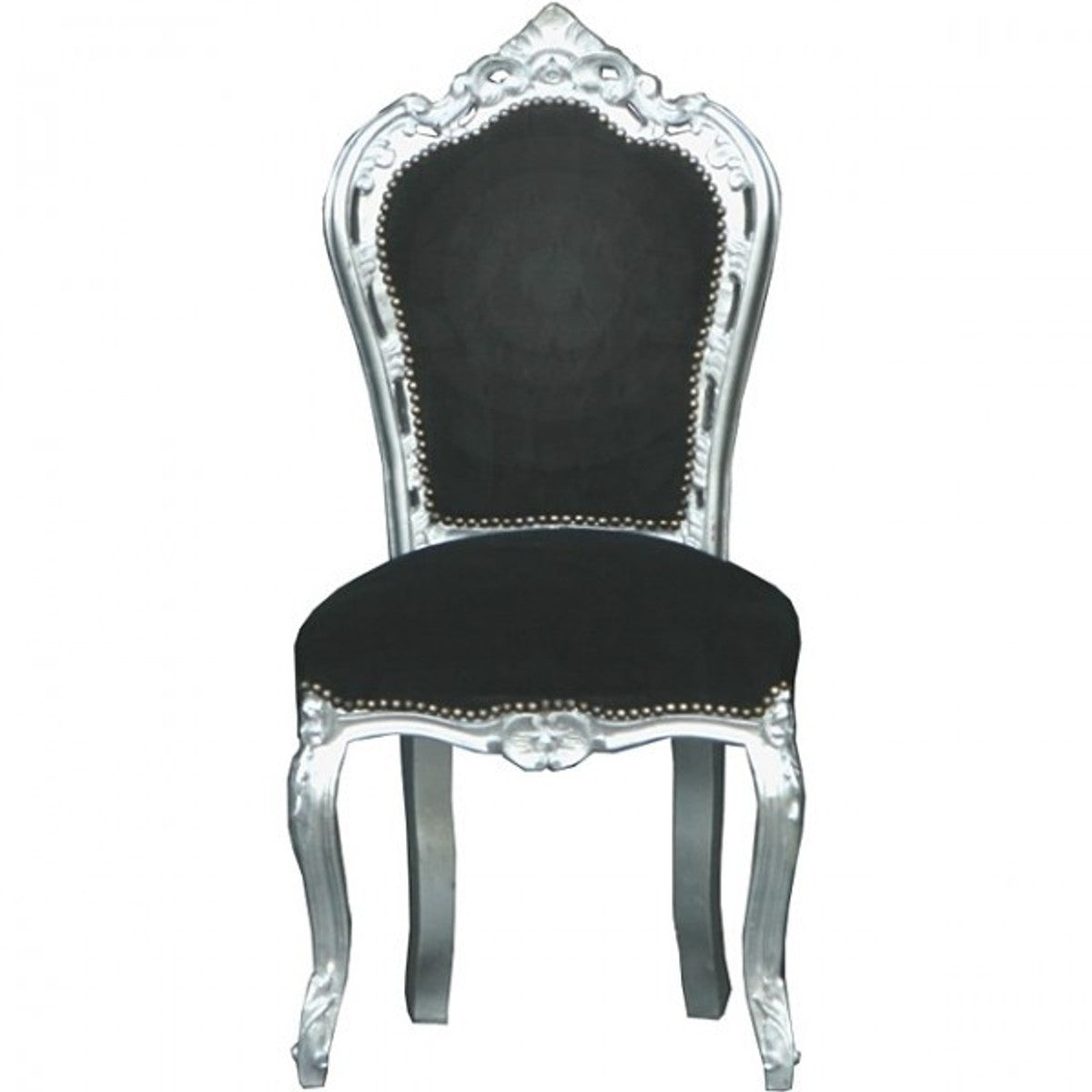 Casa Padrino Barock Esszimmer Stuhl Schwarz/Silber - Möbel Antik Stil