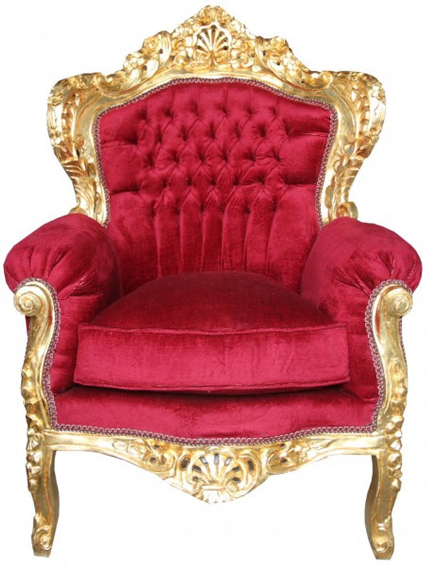 Casa Padrino Fauteuil Baroque Style Antique Bordeaux Rouge / Or, Hauteur 120 cm, Largeur 85 cm, Profondeur 65 cm