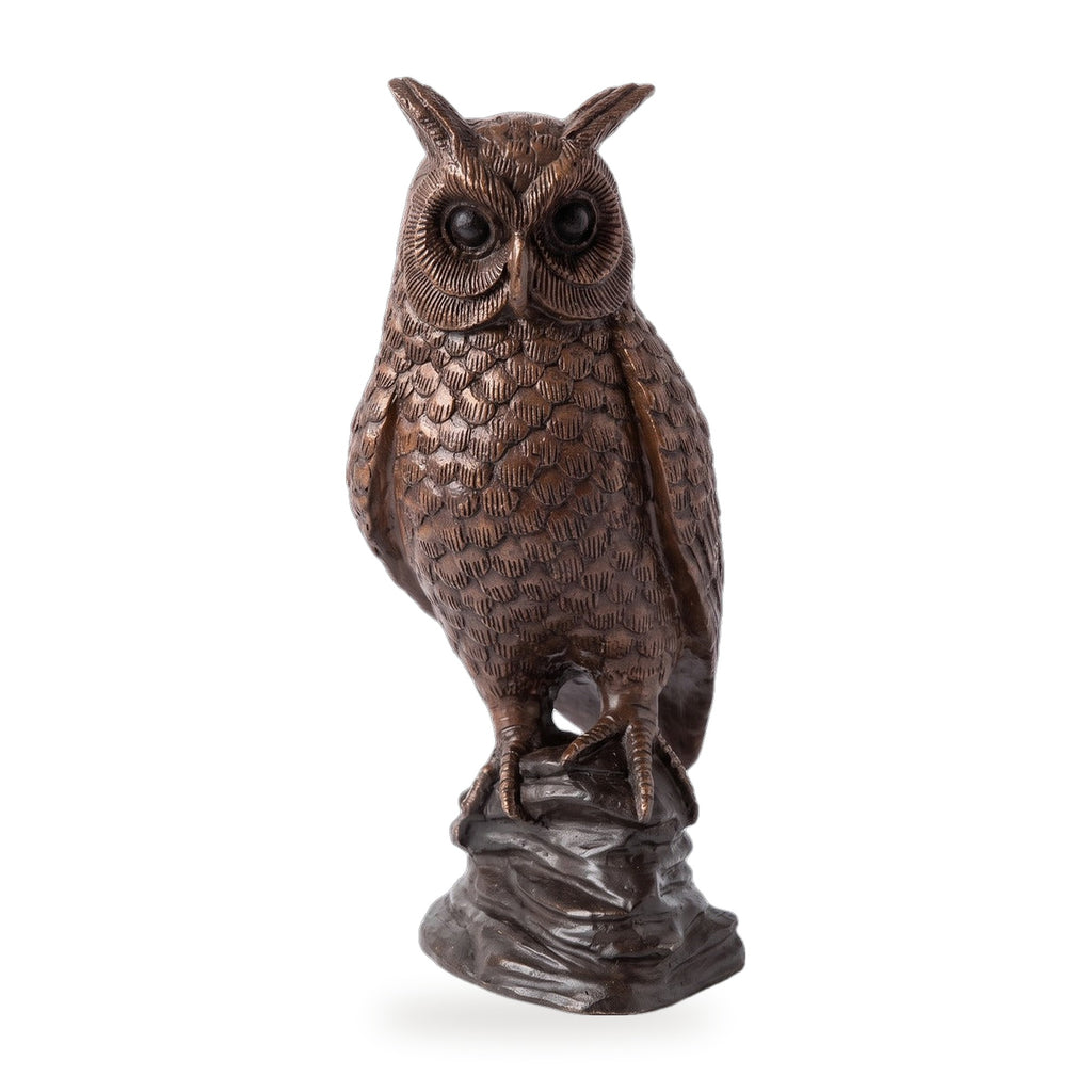 Casa Padrino Luxus Bronze Skulptur Eule 15 x 15 x H. 37 cm - Deko Figur - Wohnzimmer Deko - Schreibtisch Deko (KI Weiss) 1