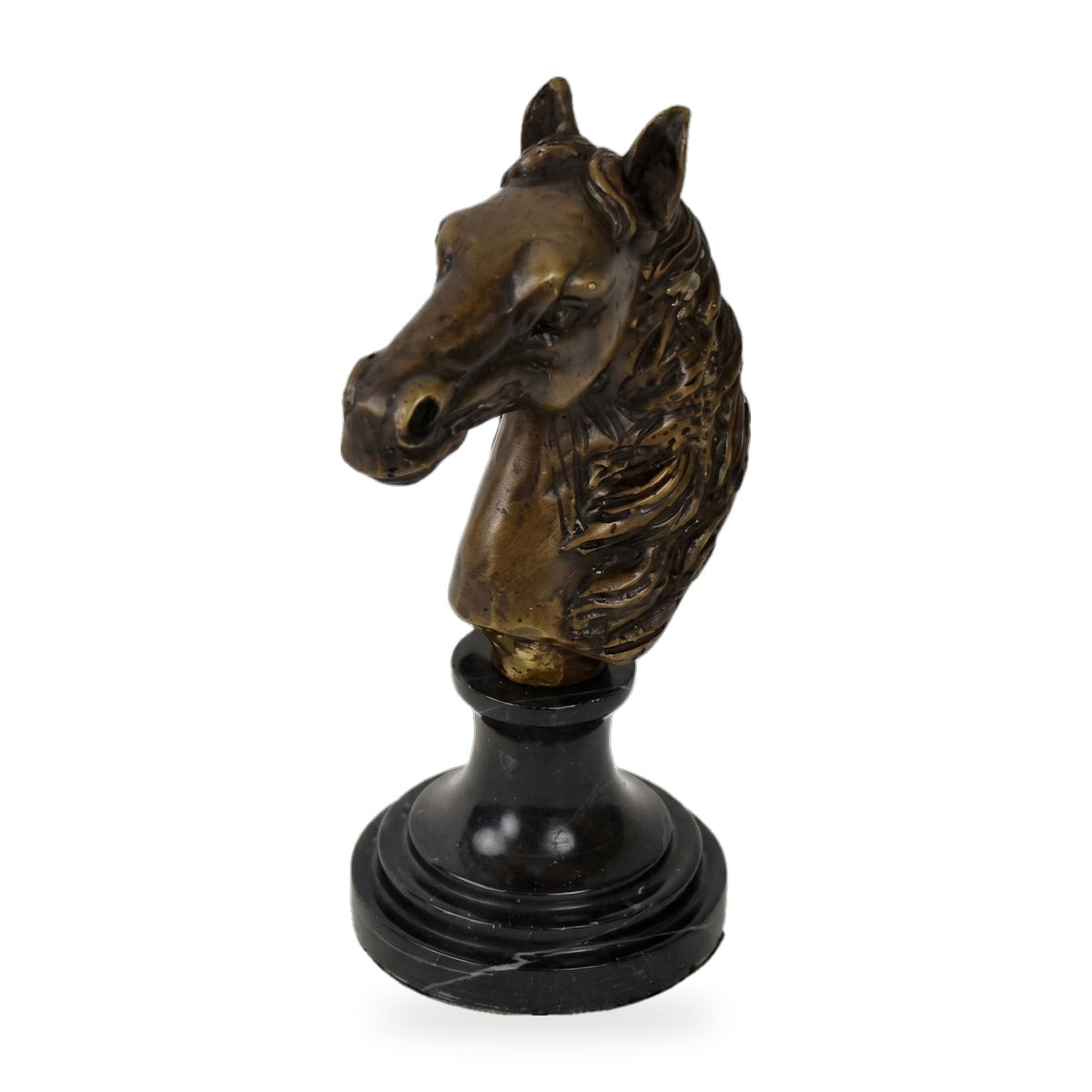 Casa Padrino Luxus Briefbeschwerer Pferdekopf Bronzefarben / Schwarz 8 x 10 x H. 16 cm - Bronze Skulptur mit Marmorsockel - Schreibtisch Deko Accessoires (KI Weiss) 1