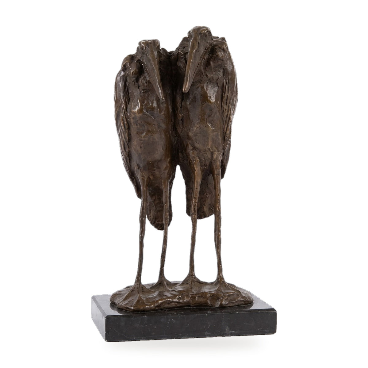Casa Padrino Luxus Bronze Skulptur Marabu Störche Bronze / Schwarz 21,2 x 16,7 x H. 35,8 cm - Bronzefigur mit Marmorsockel - Dekofigur (KI Weiss) 1