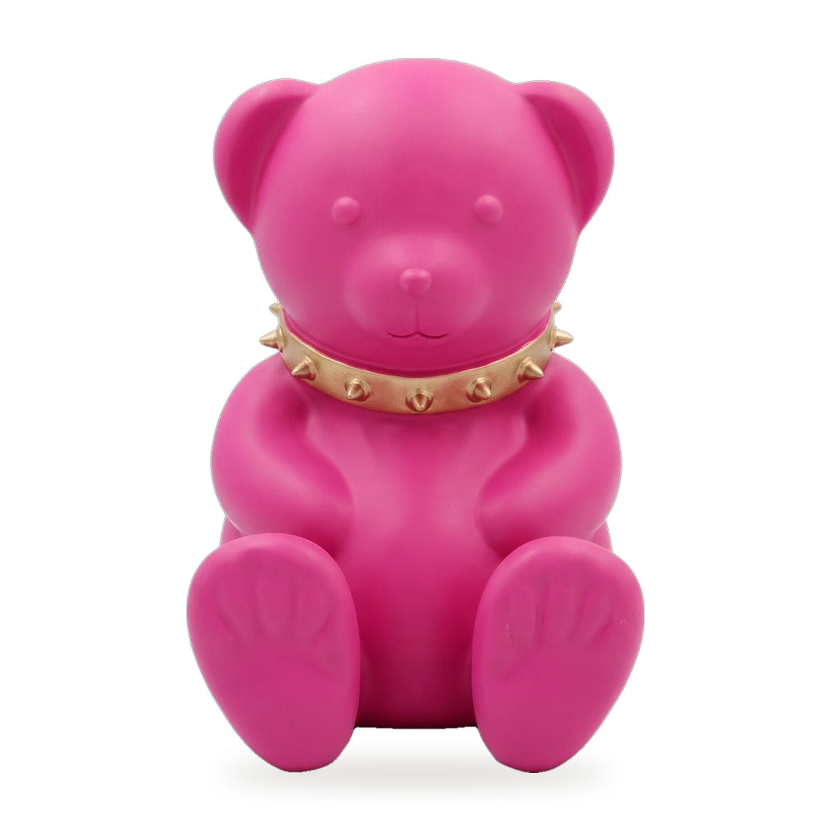 Casa Padrino Luxus Designer Dekofigur Teddybär mit Halsband Rosa / Gold H. 31 cm - Kunstharz Deko Skulptur - Luxus Deko Figur - Designer Deko Figur - Luxus Accessoires (KI Weiss) 1
