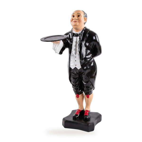 Casa Padrino Luxus Deko Figur Buttler Mehrfarbig 36 x 44 x H. 94 cm - Kunstharz Deko Skulptur - Deko Accessoires