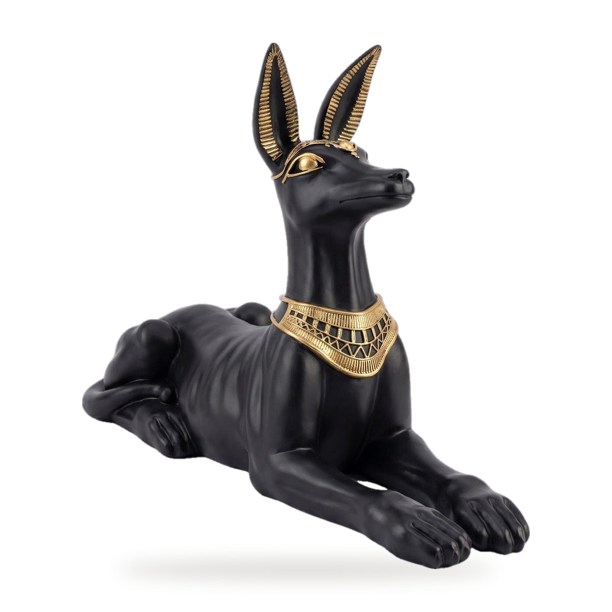Casa Padrino Deko Skulptur Anubis Hund Schwarz / Gold 122 x H. 52 cm - Wetterbeständige Ägyptische Dekofigur - Deko Accessoires (KI Ansicht W) 1