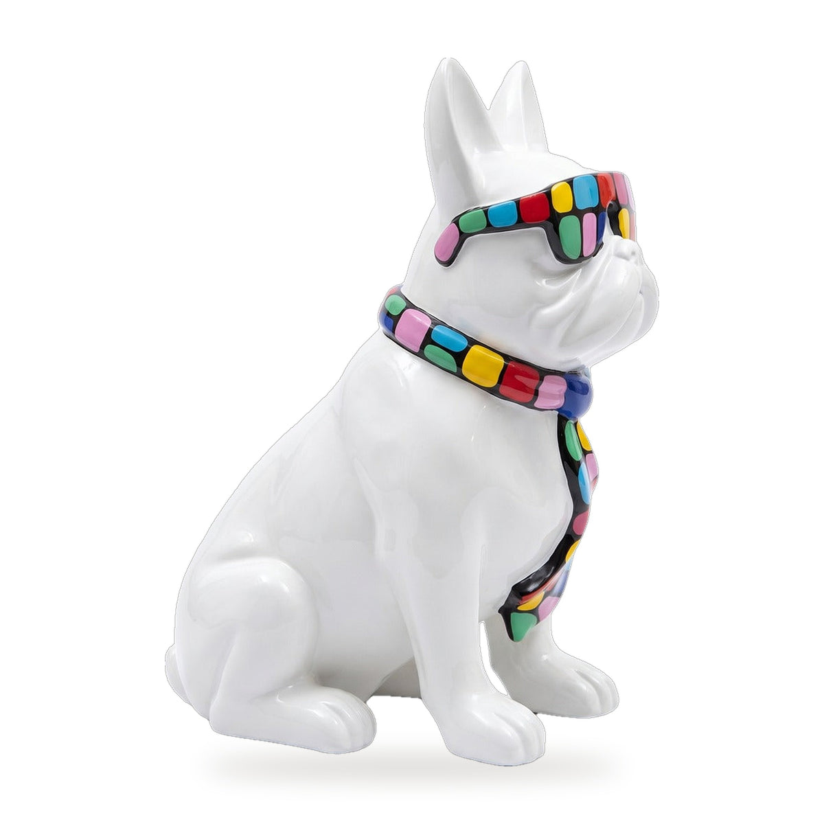 Casa Padrino Luxus Deko Skulptur Hund Bulldogge Weiß / Mehrfarbig H. 120 cm - Große Deko Figur - XXL Deko Skulptur - XXL Deko Figur - Wohnzimmer Deko - Garten Deko - Luxus Deko XXL Figuren (KI Ansicht W) 2