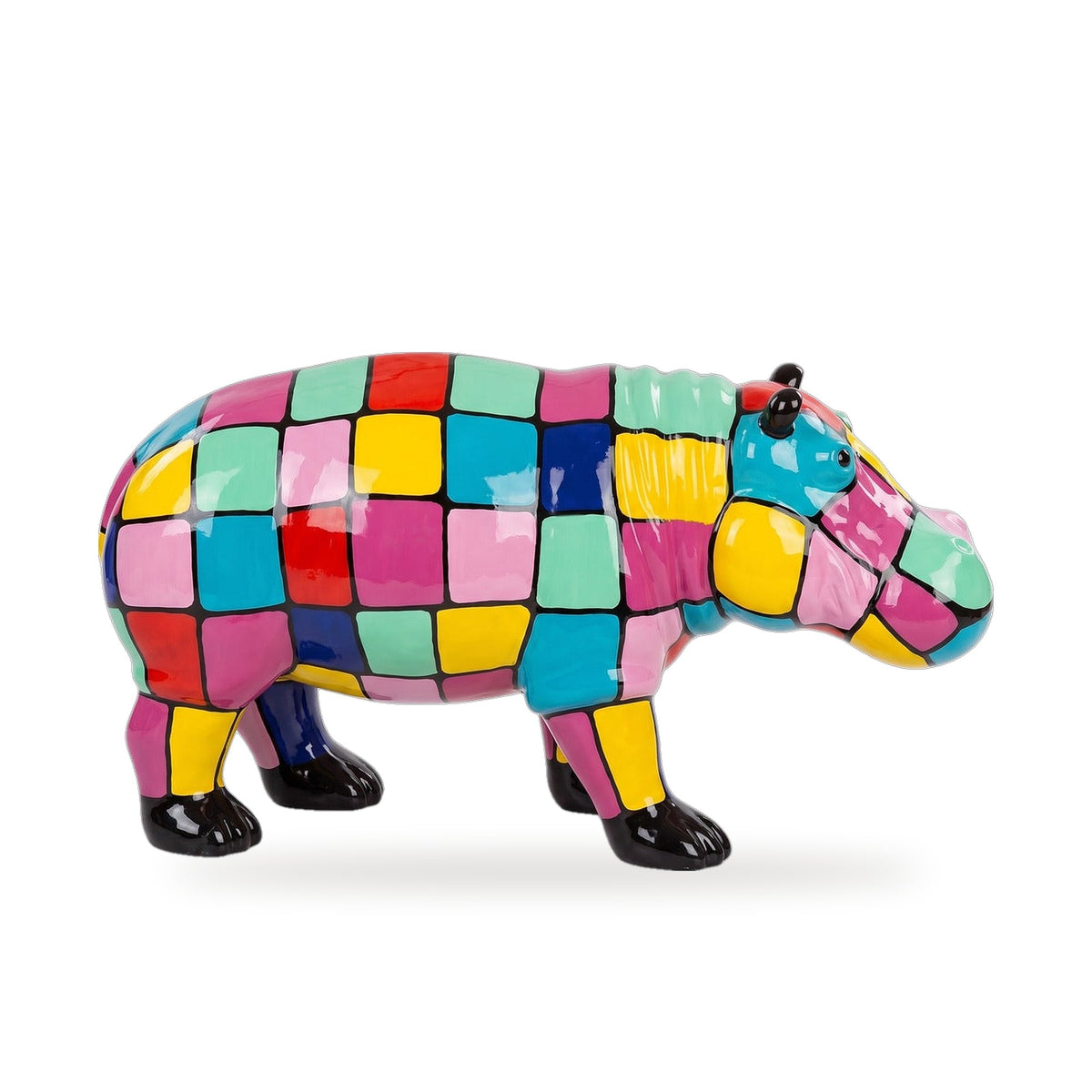 Casa Padrino XXL Deko Skulptur Nilpferd Bunt 100 cm - Garten Figur (KI Ansicht W) 2