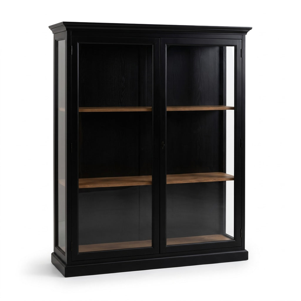 Casa Padrino Landhausstil Vitrine Schwarz / Naturfarben 195 x 70 x H. 223 cm (KI Studio)