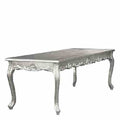 Casa Padrino Barock Esstisch, prunkvoller Esszimmertisch in Silber, Massivholz mit Glasplatte, 180 x 88 x 84 cm