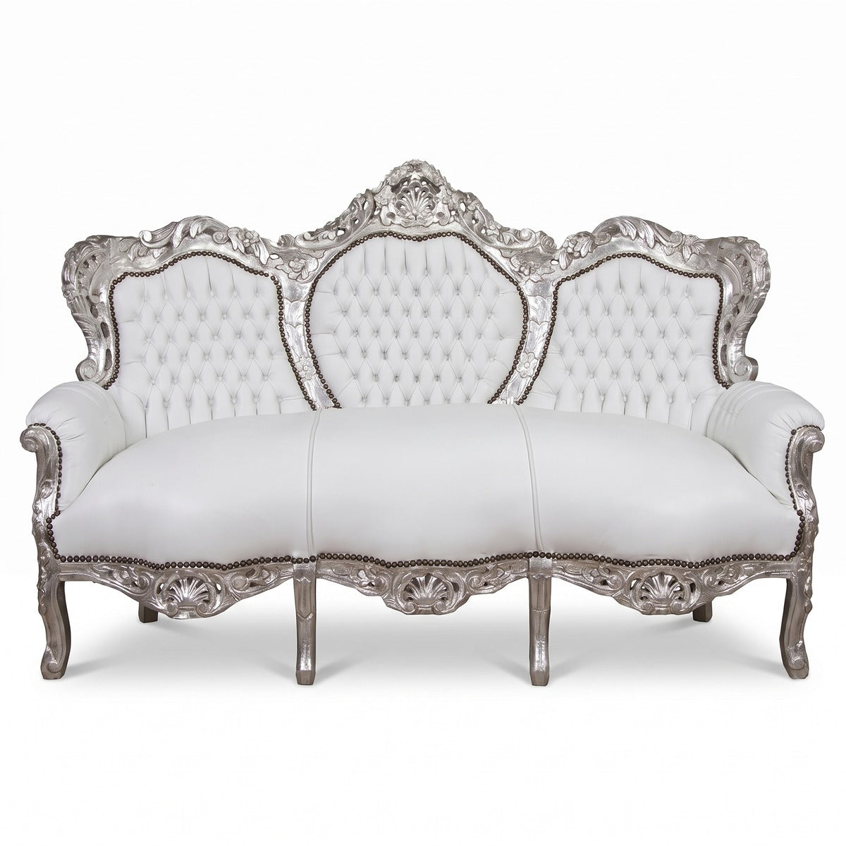 Casa Padrino Barock 3er Sofa King Weiß / Silber 184 x 81 x 125 cm - Luxus Wohnzimmer Möbel (KI Studio)