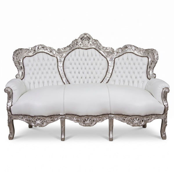 Casa Padrino Baroque 3-Seater Sofa King White / Silver 184 x 81 x 125 cm - Luxury Living Room Furniture