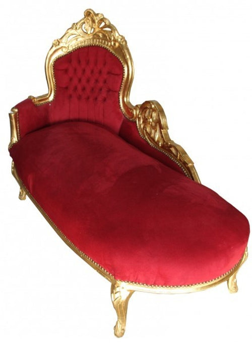 Casa Padrino Barock Chaiselongue King in Bordeaux und Gold, 155 x 70 x 100 cm, Massivholz