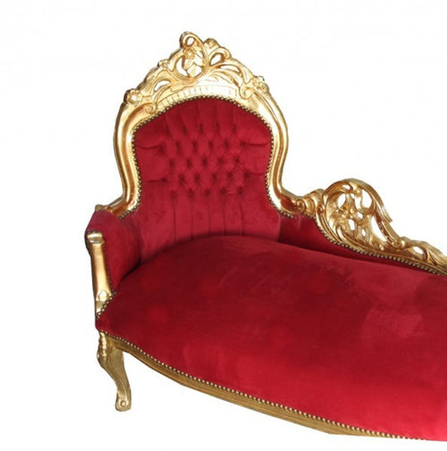 Casa Padrino Barock Chaiselongue King in Bordeaux und Gold, 155 x 70 x 100 cm, Massivholz