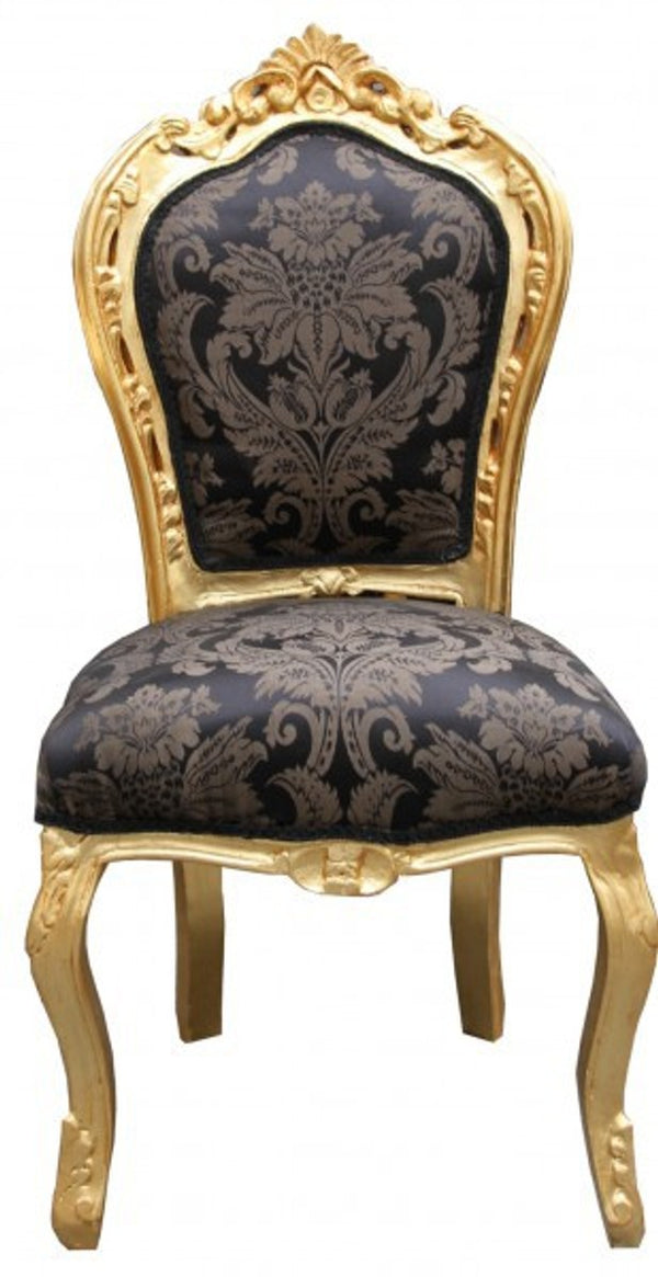 Casa Padrino Baroque dining room chair  Black pattern / Gold without armrests